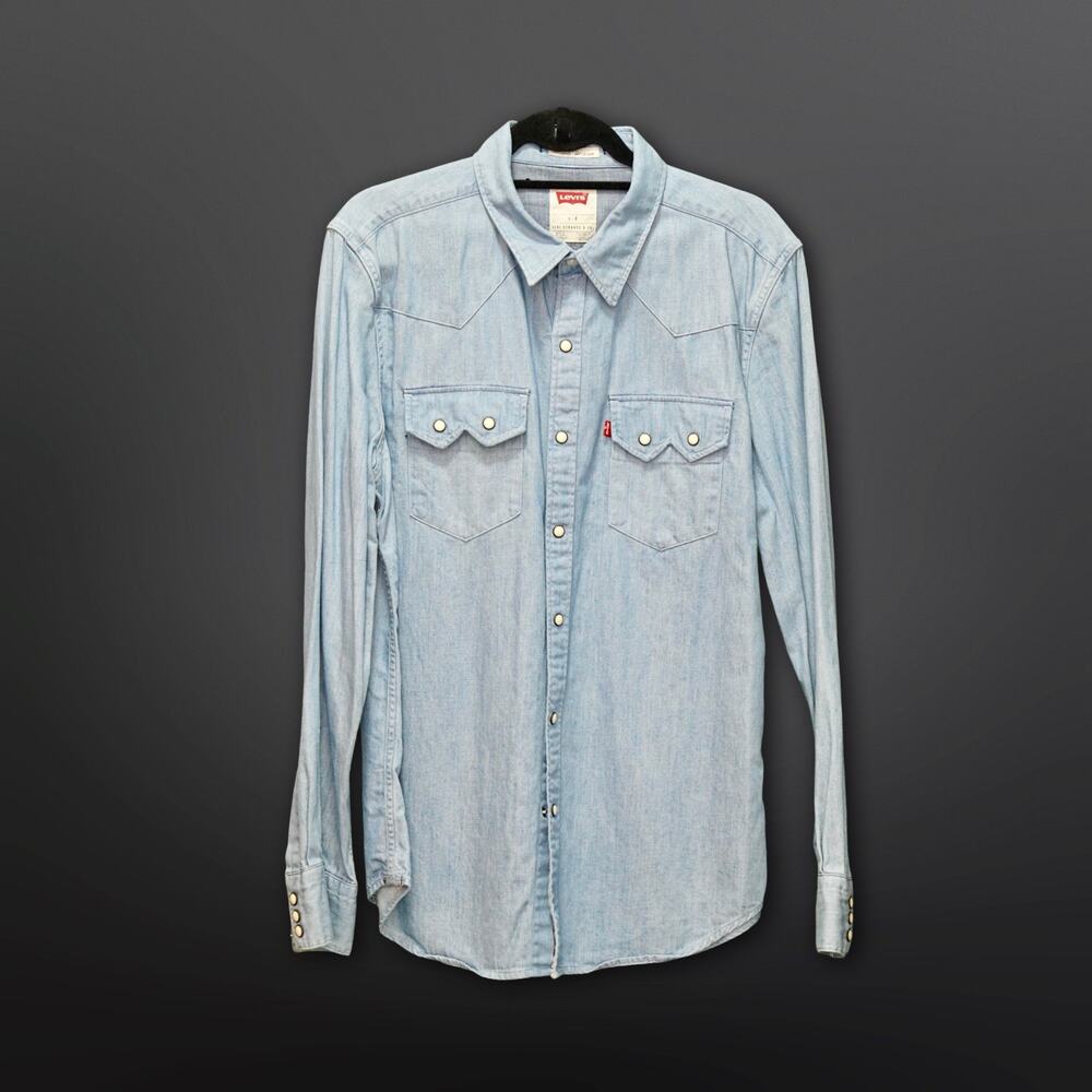 Levi's Western Pearl Snap Denim Shirt Men's Large Light Wash Sawtooth Trucker